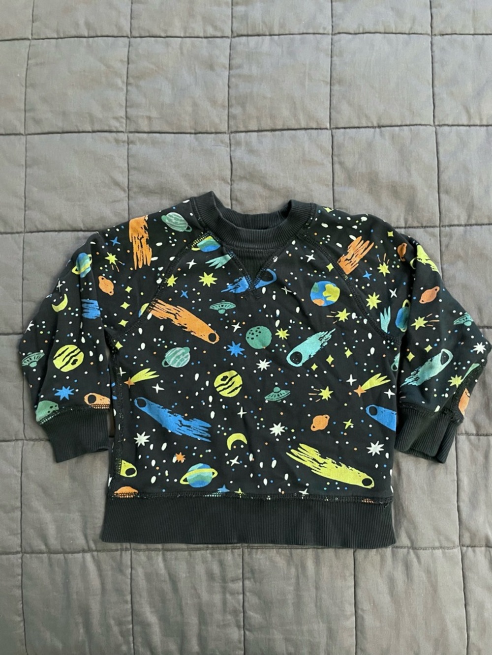 Hanna Andersson Black Space-Print Sweatshirt with Blue, Green & Yellow Accents